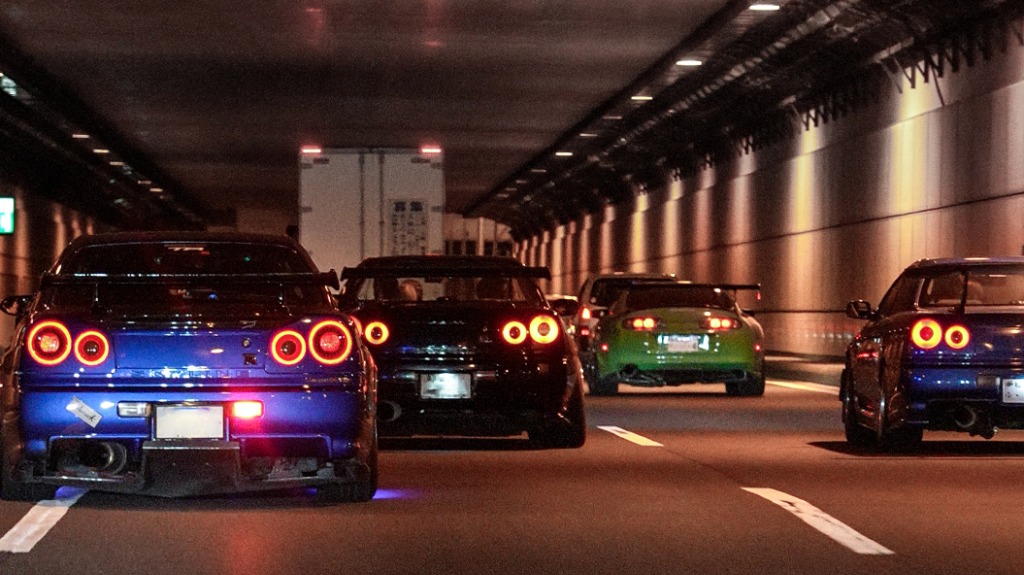 Cars driving through a tunnel on the Tokyo highway