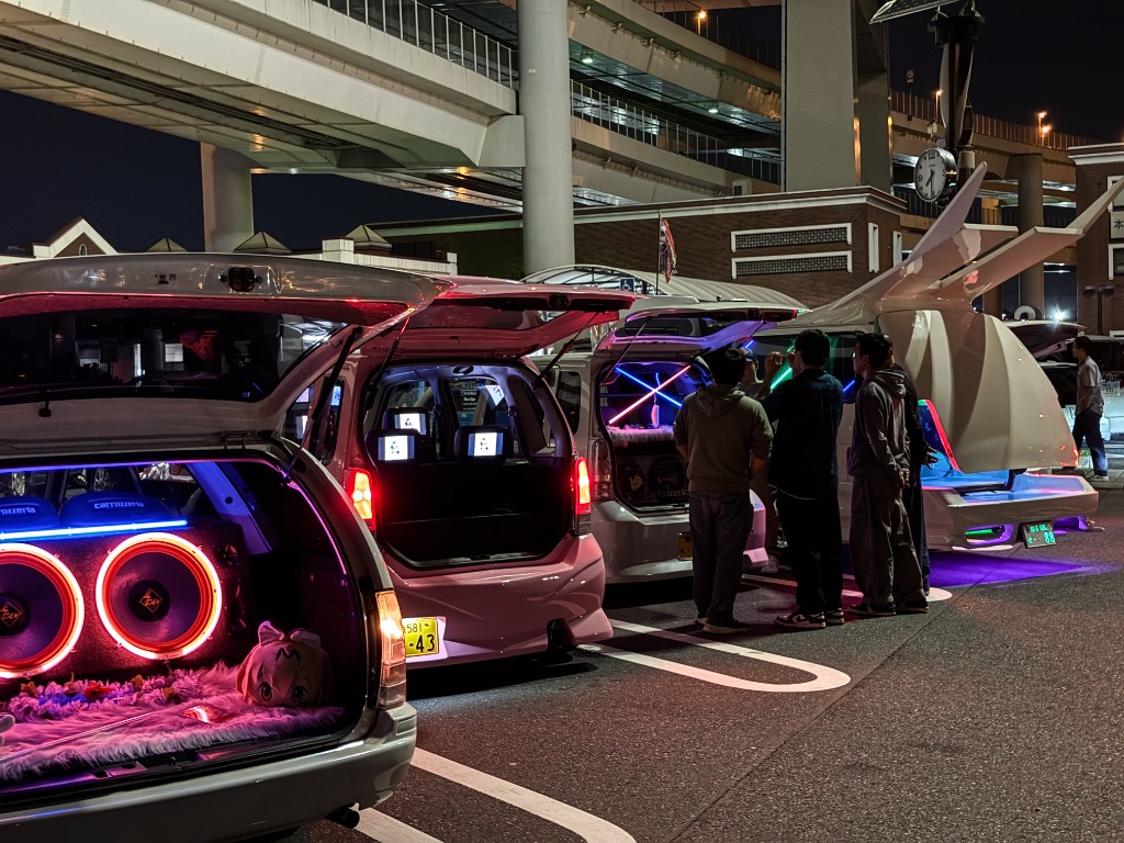 Massive subwoofer wall inside an Onkyozoku van