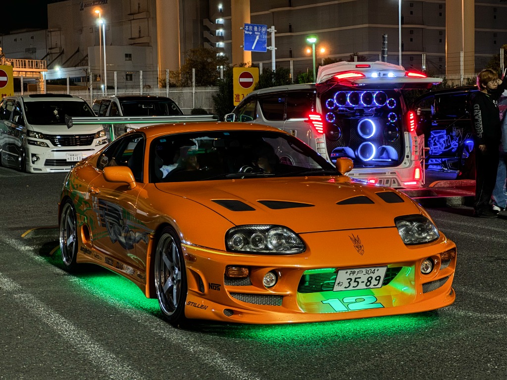 Orange Toyota Supra Mk4 at Daikoku Parking Area